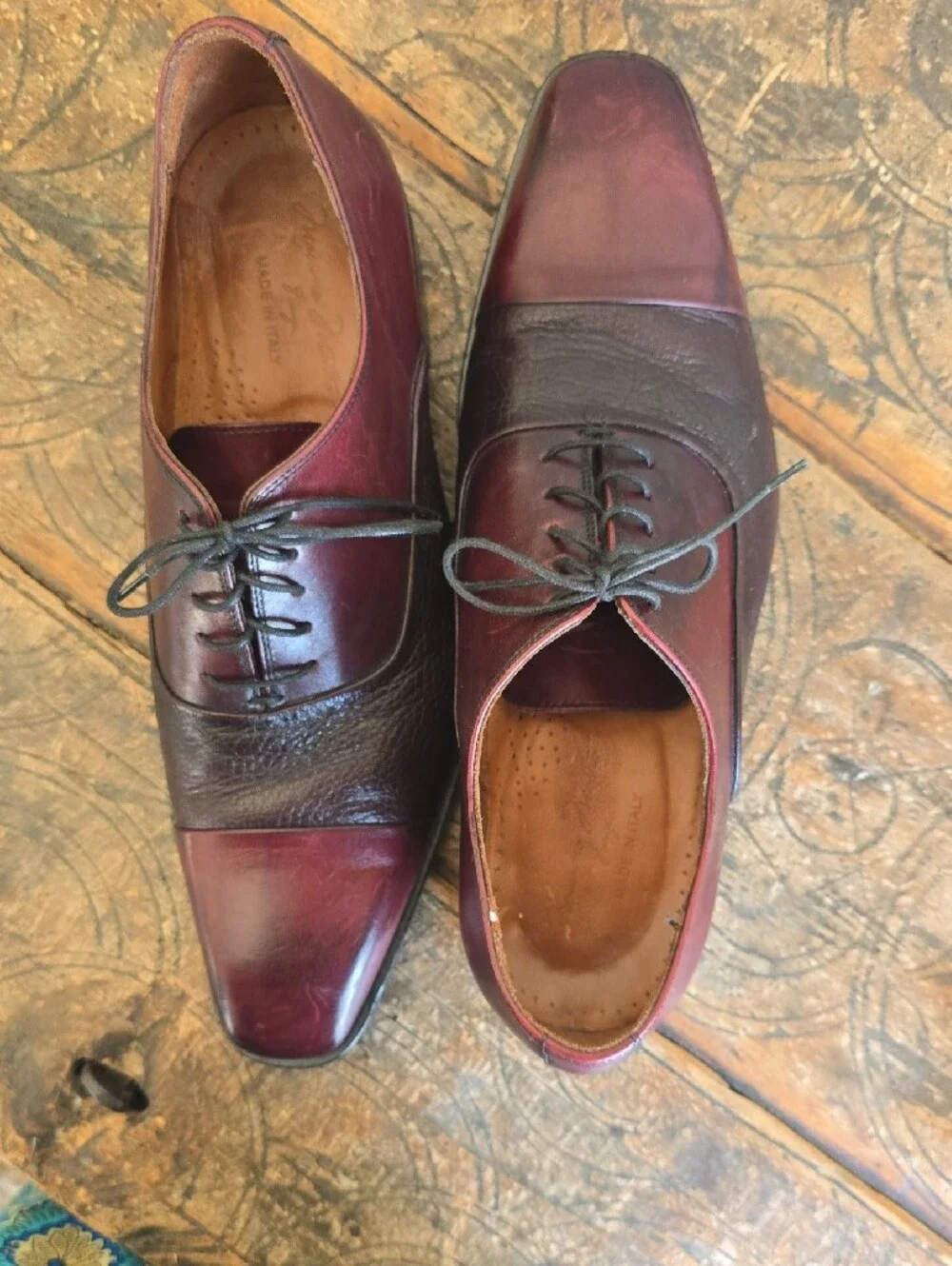 Massimo Matteo Two-Tone Cap-Toe Oxfords in Burgundy and Dark Burgundy